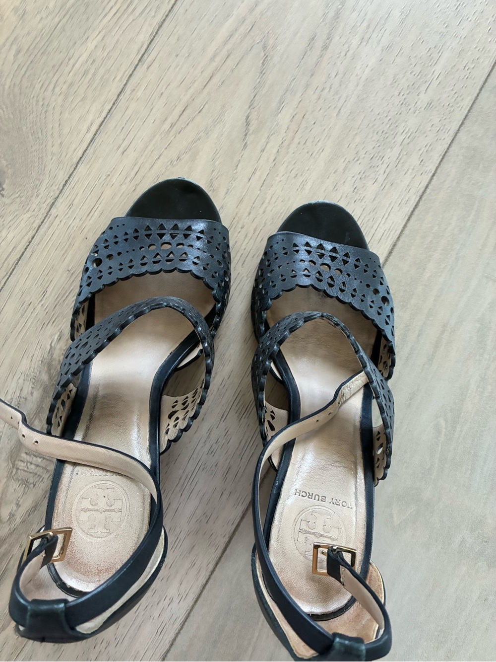 Tory Burch Black Laser-Cut Strappy Sandals